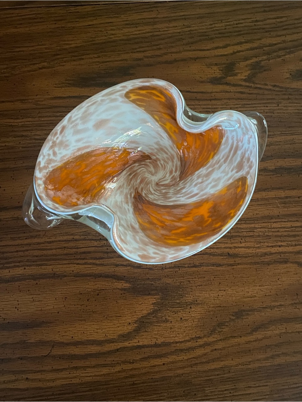 Murano Art Glass Bowl Orange White Swirl Copper Aventurine Fratelli Toso Style